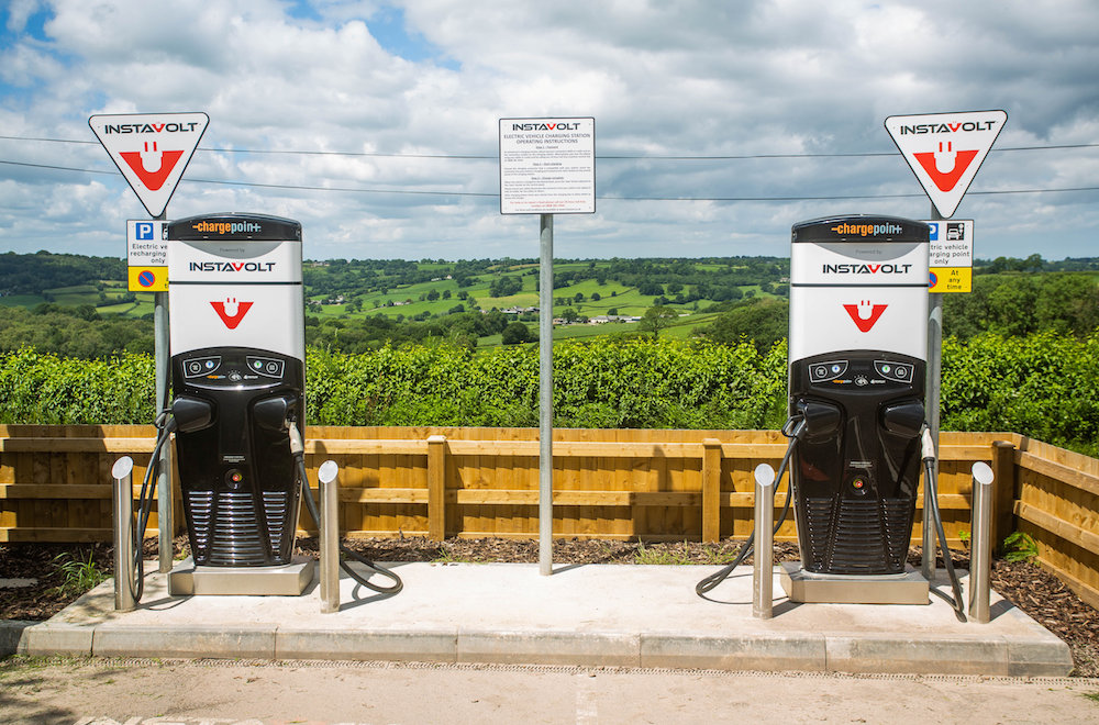 72 Point- The electric charging stations at the Route 303 Restaurant in Devon. 21/06/2019
