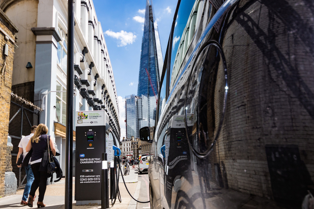 Electric car Charge Point at 30 Southwark St, London SE1 1TU June 21 2019. 