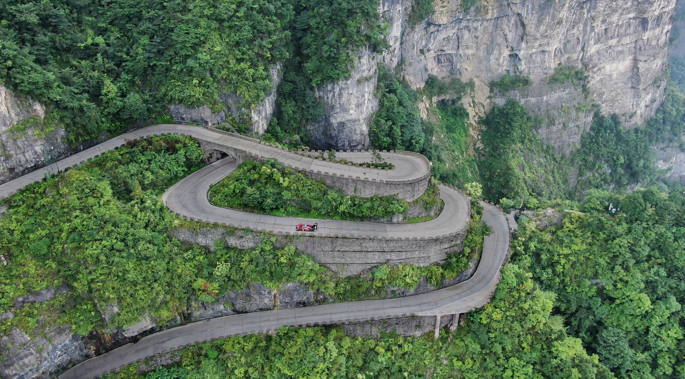 Romain Dumas in the Volkswagen ID.R settling a new e-record on the Tianmen Mountain.
