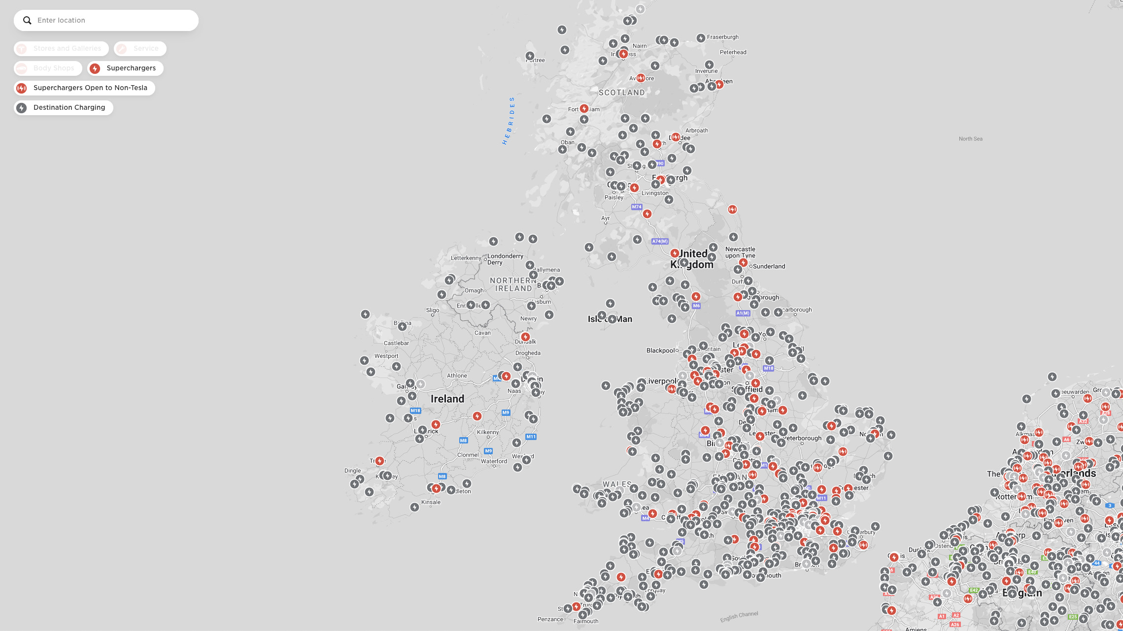 Tesla Supercharger map